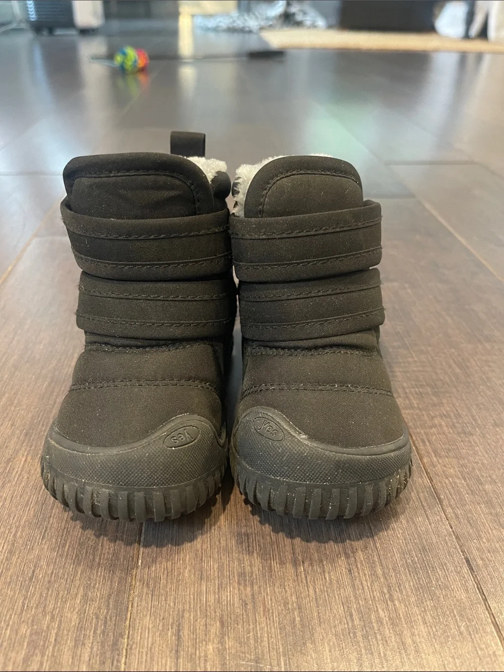 Kids Black Winter Boots with Hook-and-Loop Straps